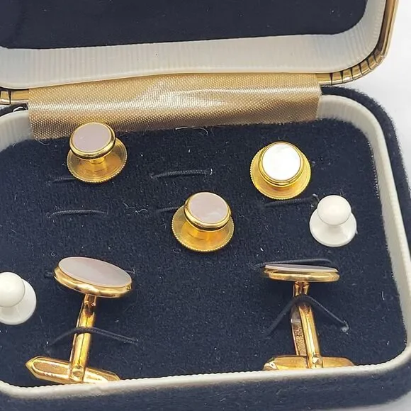 New Dickens of London for Barney's New York Set of Cufflinks 3 tie pins abalone